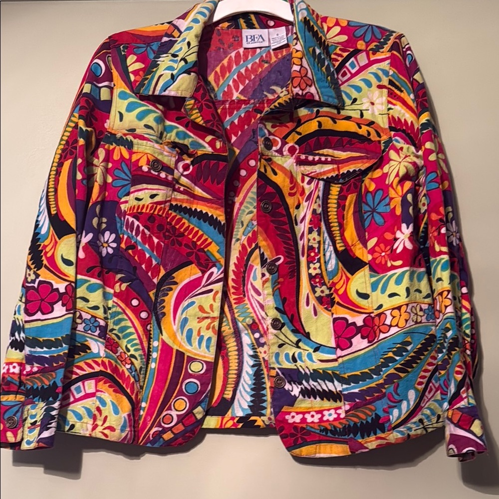 BFA Jean Jacket in Red and Pink with Retro Flair